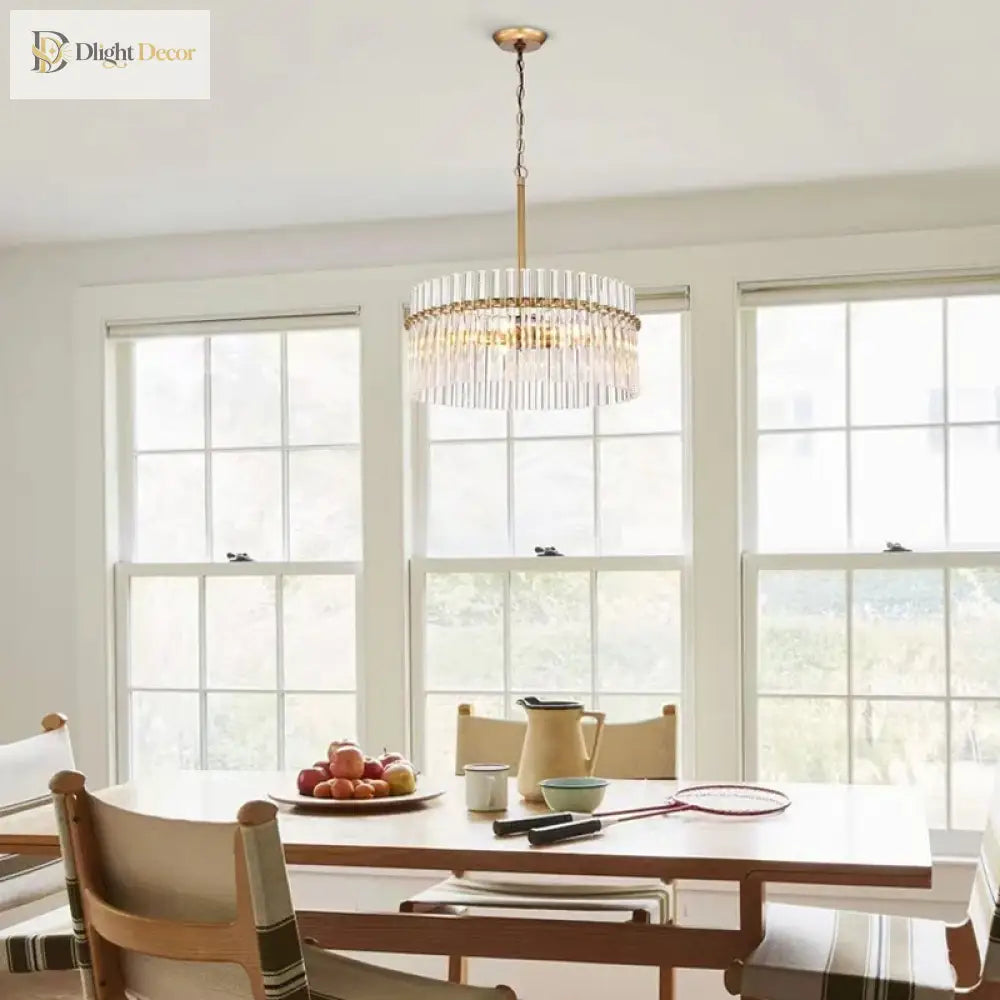 Contemporary 5 - Light Brushed Brass Finish Crystal Glass Chandelier - Illuminate Your Space With
