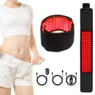 Black light therapy belt with red LED array, worn on body, with power/control cables