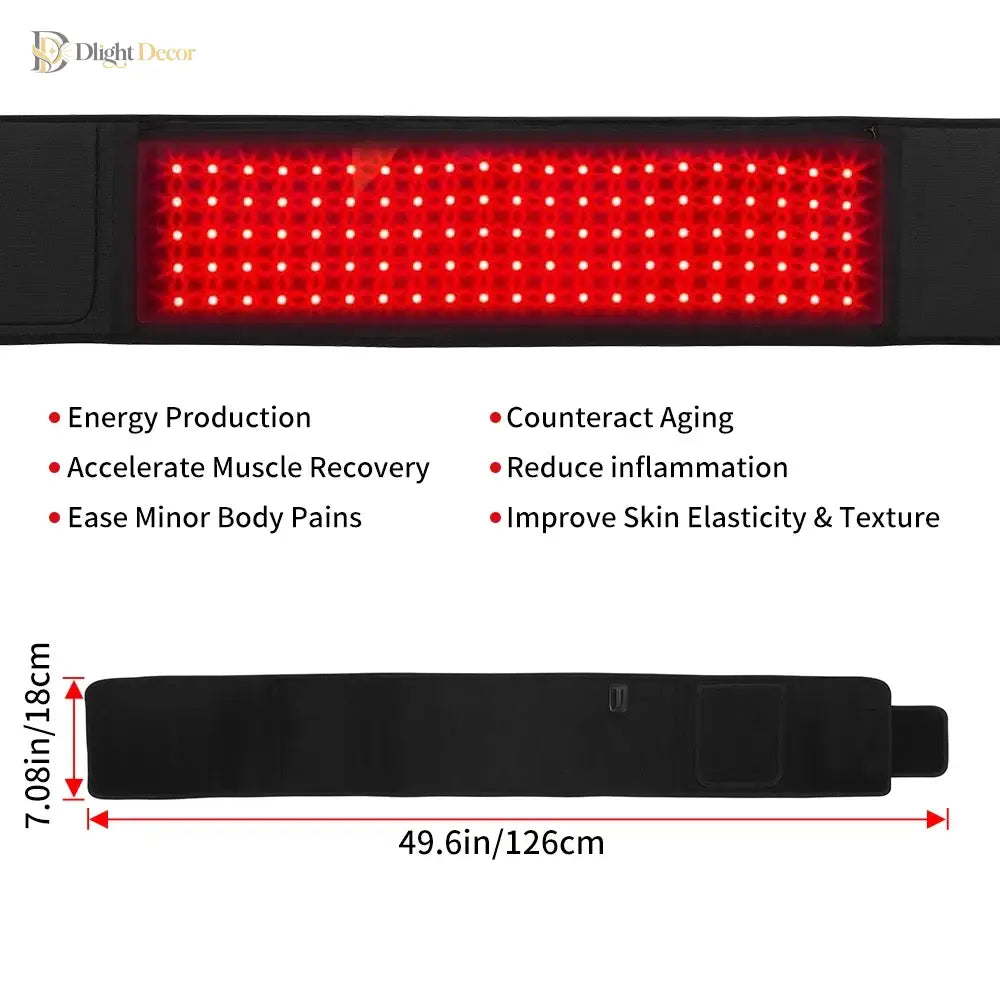 Black light therapy belt featuring a rectangular red LED light panel