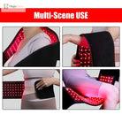 Black light therapy belt with wide red LED panel wrapped around the waist