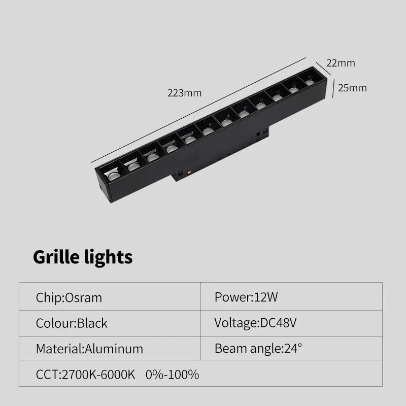 New Magnetic Track Light - Dimmable with Remote Control and 48V LED Ceiling Lamp grille light 12w / Cool white 6000K