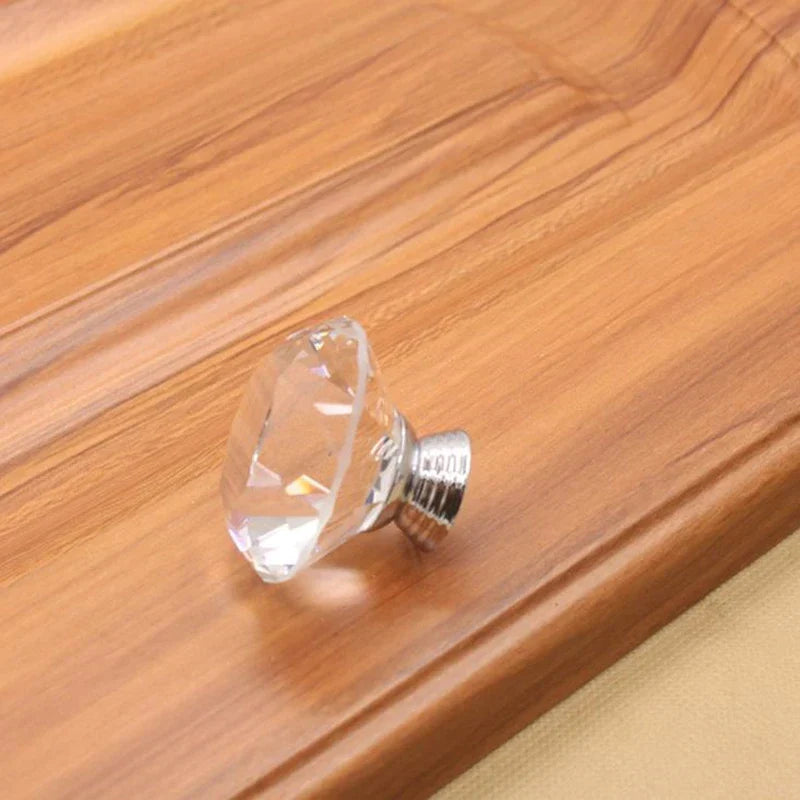 Round Cut Crystal Ball Knobs – Polished Chrome Cabinet Handles in 30mm 40mm 50mm (Clear Pink Blue Green Amber) Knob