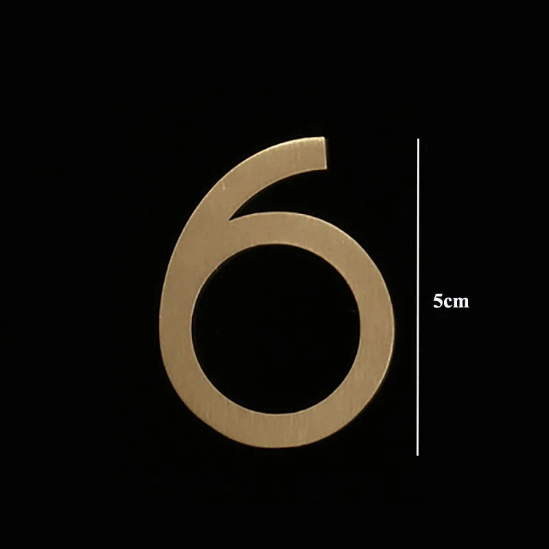 Golden Brass Door Numbers – Custom Decorative Wall Figures for Villas Hotels and Dormitories (5cm/7cm) 5cm 6