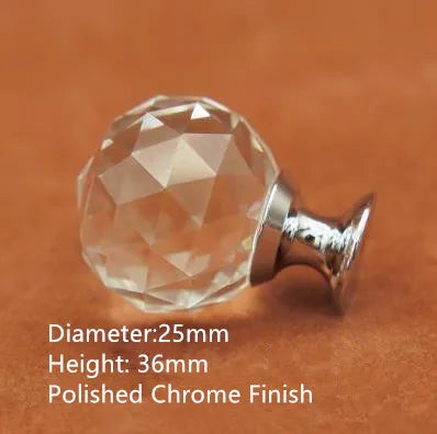 Clear Crystal Cabinet Knobs – Chrome & Gold Base Glass Drawer Pulls in 20mm 25mm 30mm 40mm 25mm chrome Knob