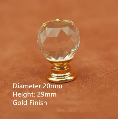 Clear Crystal Cabinet Knobs – Chrome & Gold Base Glass Drawer Pulls in 20mm 25mm 30mm 40mm 20mm gold Knob