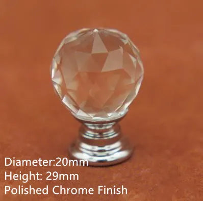 Clear Crystal Cabinet Knobs – Chrome & Gold Base Glass Drawer Pulls in 20mm 25mm 30mm 40mm 20mm chrome Knob