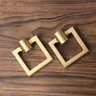 2pcs Brass Cabinet Door Handles – Single Hole Square Cupboard Pull Rings Handles