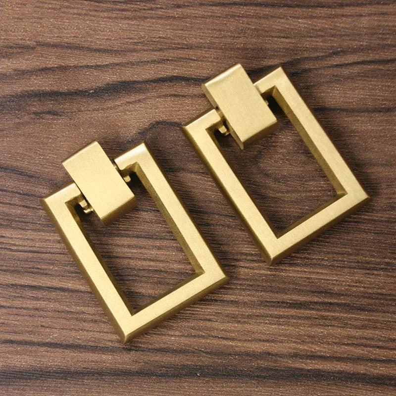 2pcs Brass Cabinet Door Handles – Single Hole Square Cupboard Pull Rings 2 Handles