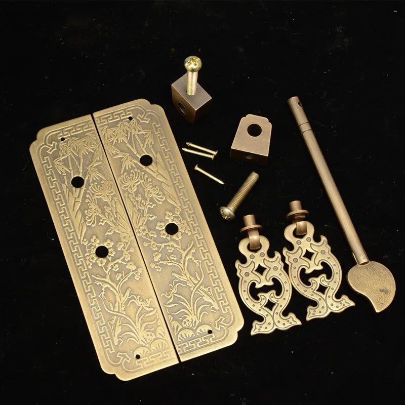 Retro Chinese-Style Antique Copper Brass Shade Carved Door Handles (13cm/16cm) Handles