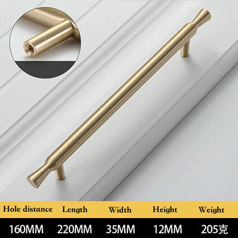 Solid Brass Kitchen Cabinet Handles – Modern Bar Pulls for Drawers and Wardrobes 220mm Handles