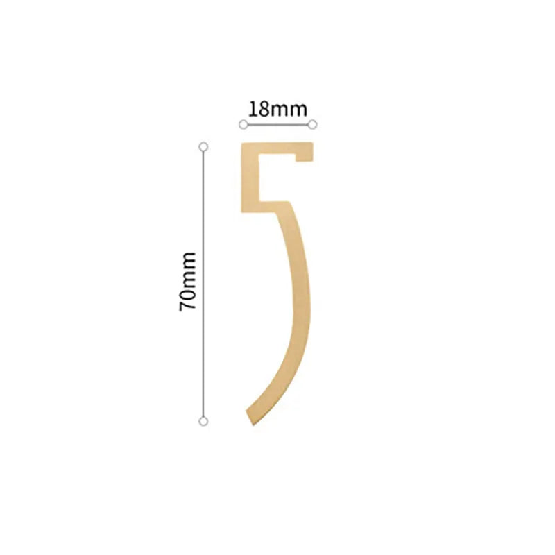 Golden Brass Door Numbers – Custom Decorative Wall Figures for Villas Hotels and Dormitories (5cm/7cm) 7cm 5