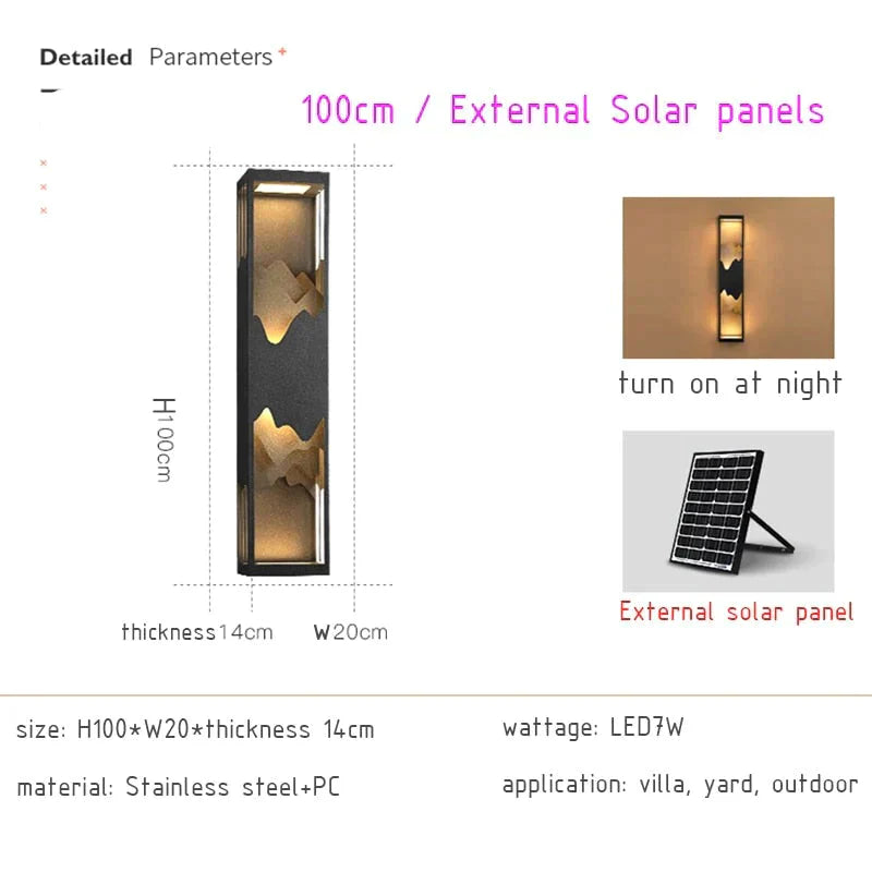 Anaïs’s Waterproof Solar Led Outdoor Light - Chic Garden And Street Lamps H100Cm Solar Panel Wall