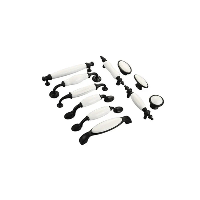 European Ceramic Cabinet Handles – Black and White Wardrobe Drawer Pulls for Kitchen and Furniture Handles