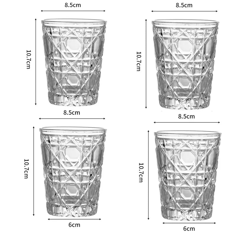 Dlight Decor 4pc Diamond Glass Set 310ml Clear Cups 310ml / 4pcs Glass