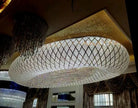 Oval ring-style chandelier with white crystal mesh and dense dangling bead fringe