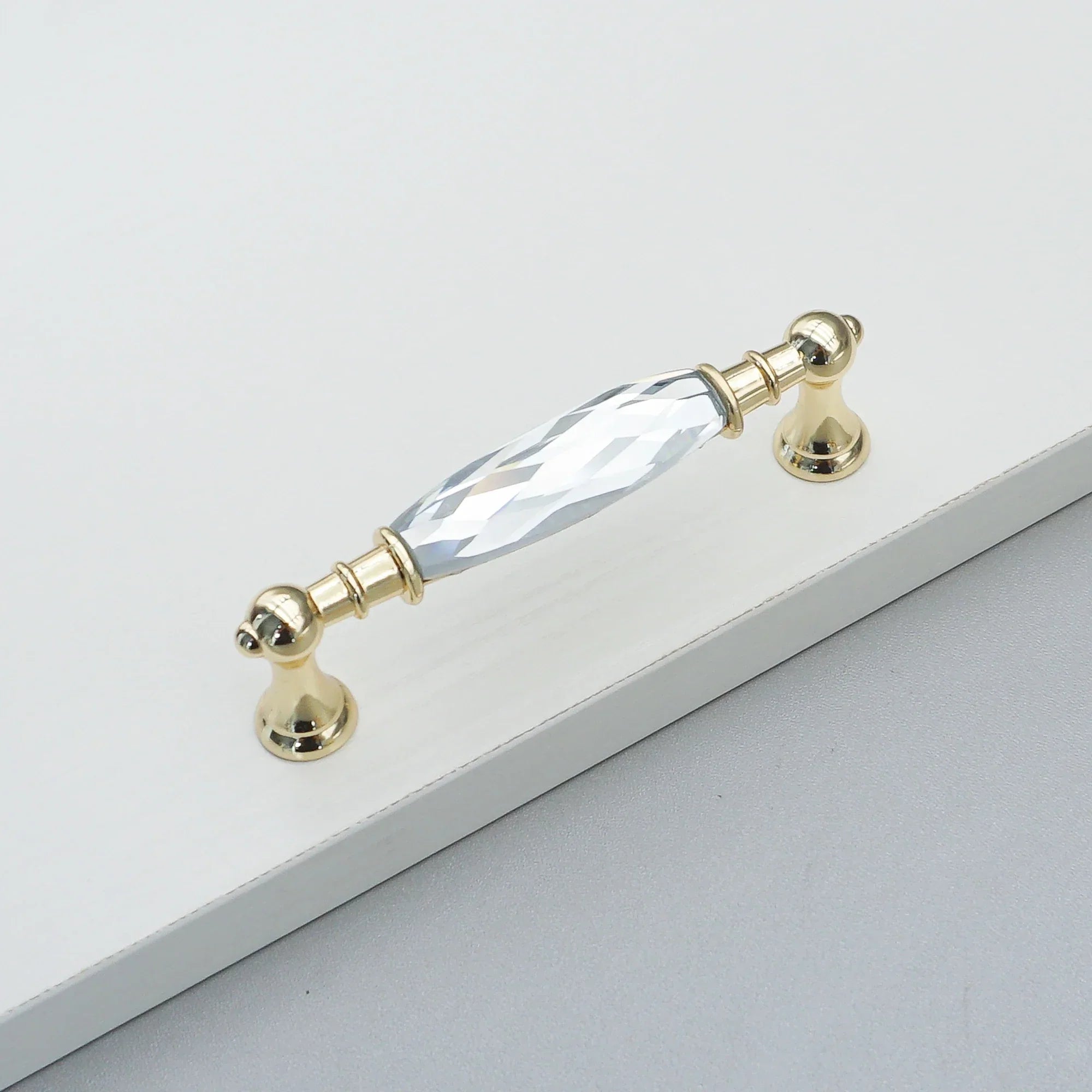 Luxury Gold Chrome Cabinet Handles – Modern Zinc Alloy and Crystal Glass Drawer Knobs for Wardrobes and Dressers 96mm