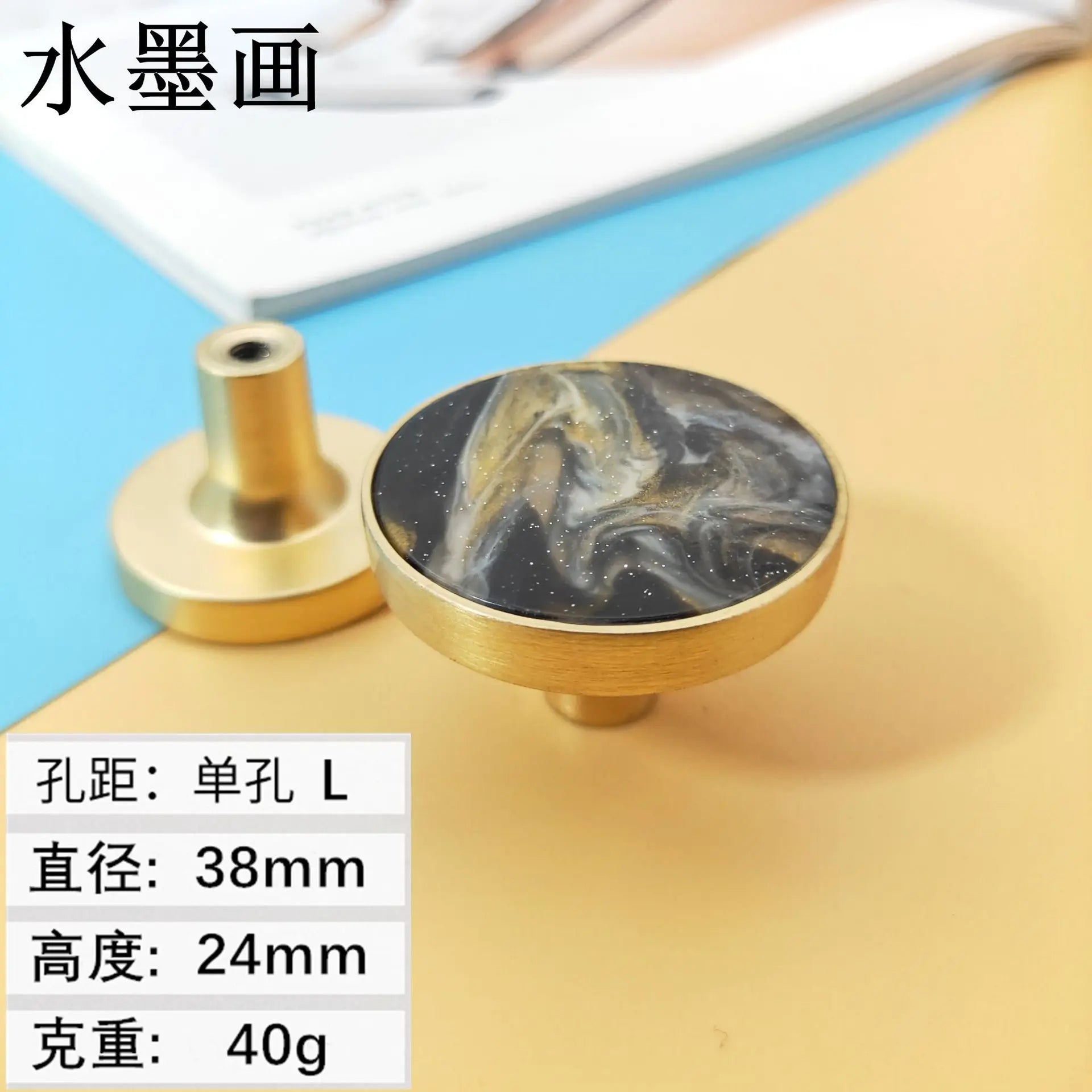 High-Grade Shell Single Hole Cabinet Handles - Creative Gold Drawer Knobs and Multipurpose Wall Hooks Ink painting L
