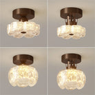 Brown flush-mount LED ceiling light with frosted glass shades and round canopy