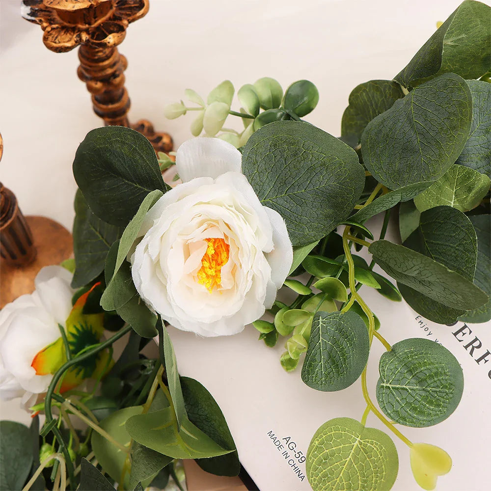 Dlight Decor 180cm Eucalyptus Vine with White Rose Garland