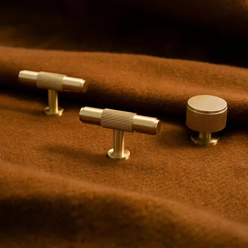 Brass Cabinet Knobs and Knurled T-Bar Handles – Modern Drawer and Furniture Hardware Knob