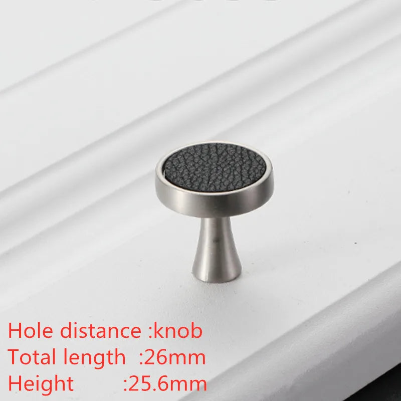 Modern Leather and Zinc Alloy Cabinet Handle – Elegant Drawer Pulls for Kitchen Wardrobe and Furniture (96mm) black