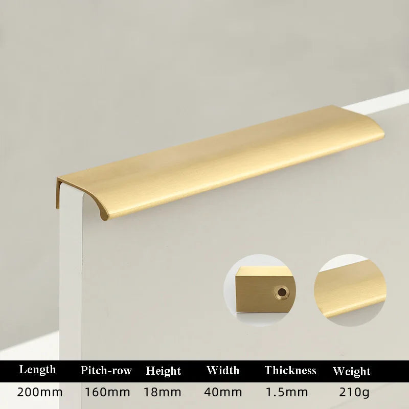 Long Hidden Brass Handle Invisible Solid Brass Pull for Kitchen Cabinet Gold Drawer Knobs Furniture Door Handles length