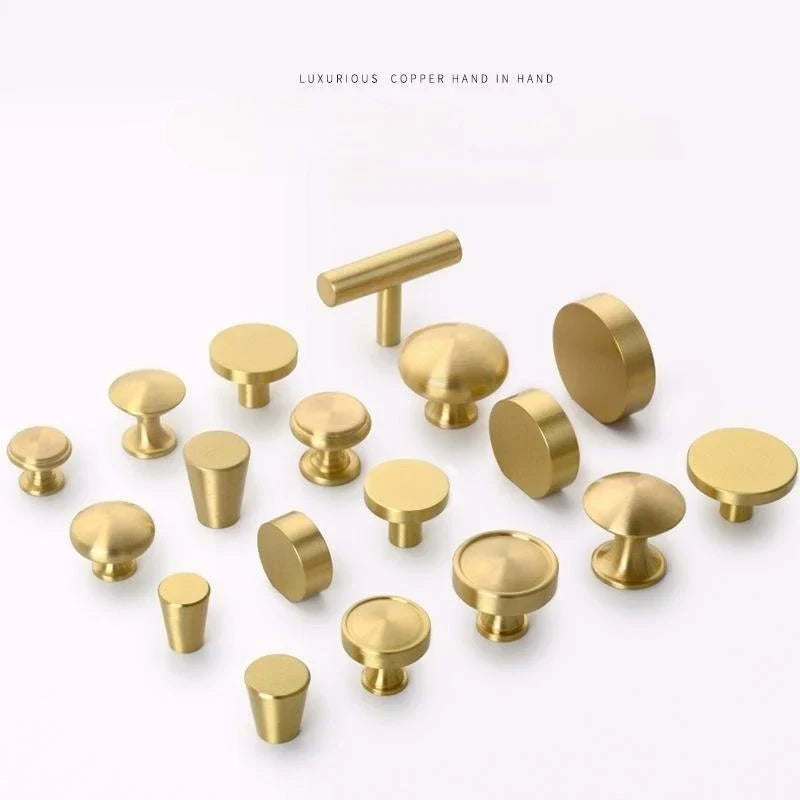Modern Pure Brass Cabinet Handles - Single Hole Brushed Gold Drawer Knobs for Kitchen and Wardrobes Knonbs