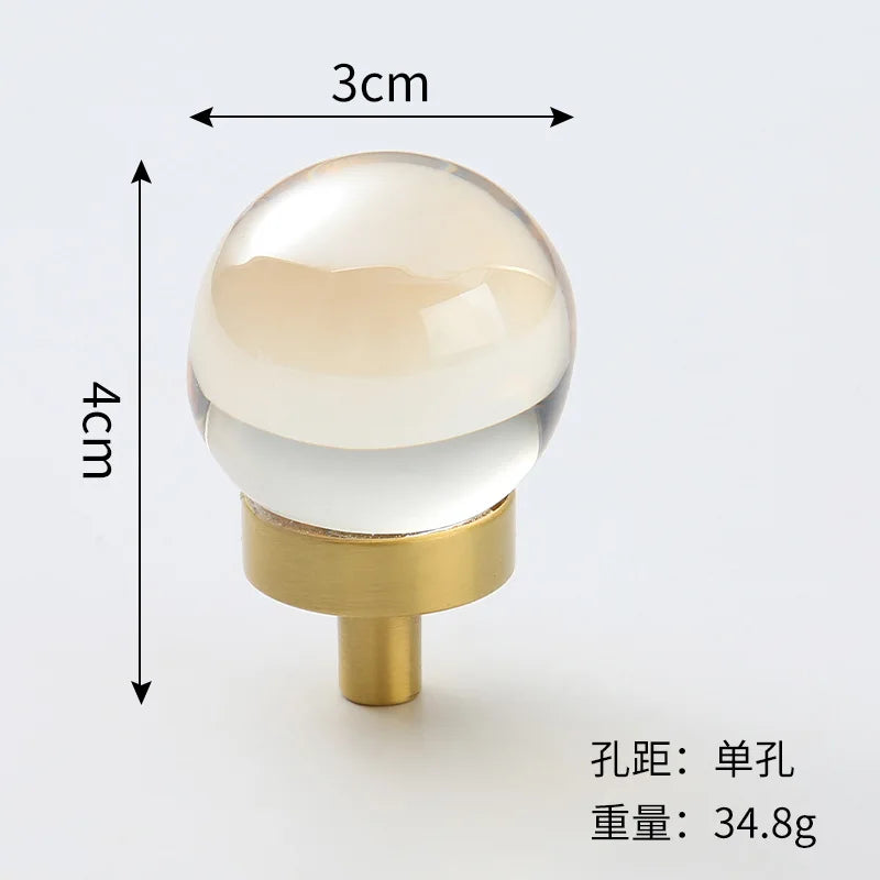 Brass Crystal Cupboard Cabinet Handle Kitchen Drawer Knobs Light Luxury Furniture Hardware Transparent Handle Home
