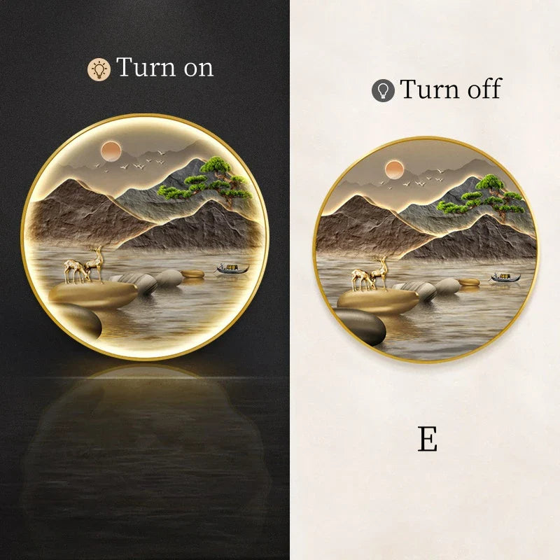 Dlight Decor Luxury Glow Round Wall Light for Interiors E / Dia 80cm / NON dimm warm light|Gold border Wall Art