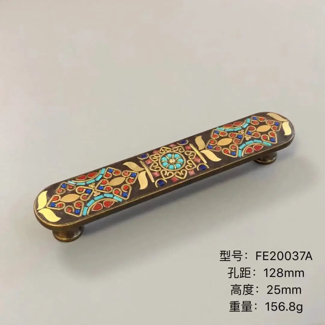 Ethnic Style Brass Art Handles – Vintage Cabinet and Drawer Pulls with Nepalese Craftsmanship FE2037A / 12XL Handles