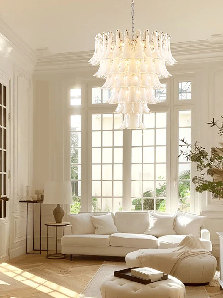 Elara White Petal Glass LED Chandelier for Staircase & Villa Décor chandelier