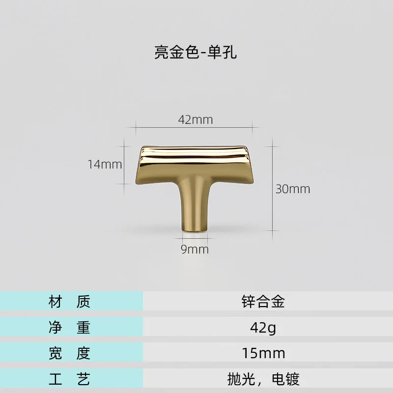 Modern Brushed Gold Cabinet Handles - Zinc Alloy Drawer Pulls for Kitchen and Furniture Bright gold T Handles