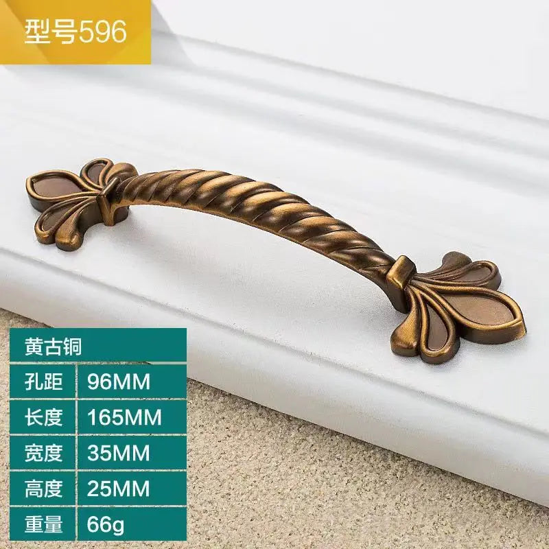 Antique Yellow Bronze Cabinet Handles - Brushed Vintage Drawer Pulls for Kitchen and Wardrobe Doors 596 96mm Handles