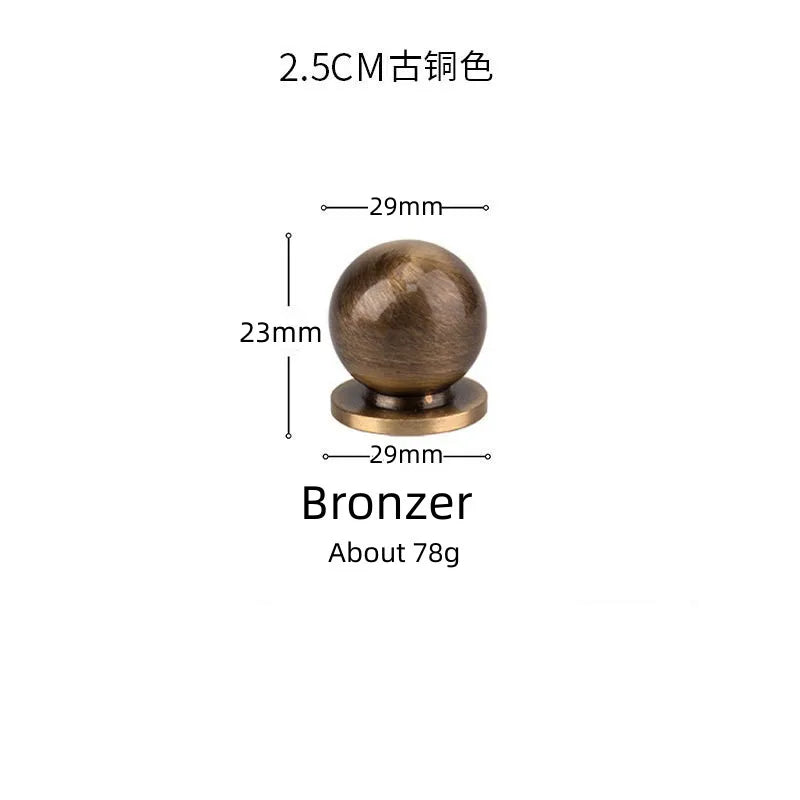 Solid Brass Ball Cabinet Knobs - Vintage Single-Hole Wardrobe and Drawer Handles Bronze 25mm Knobs