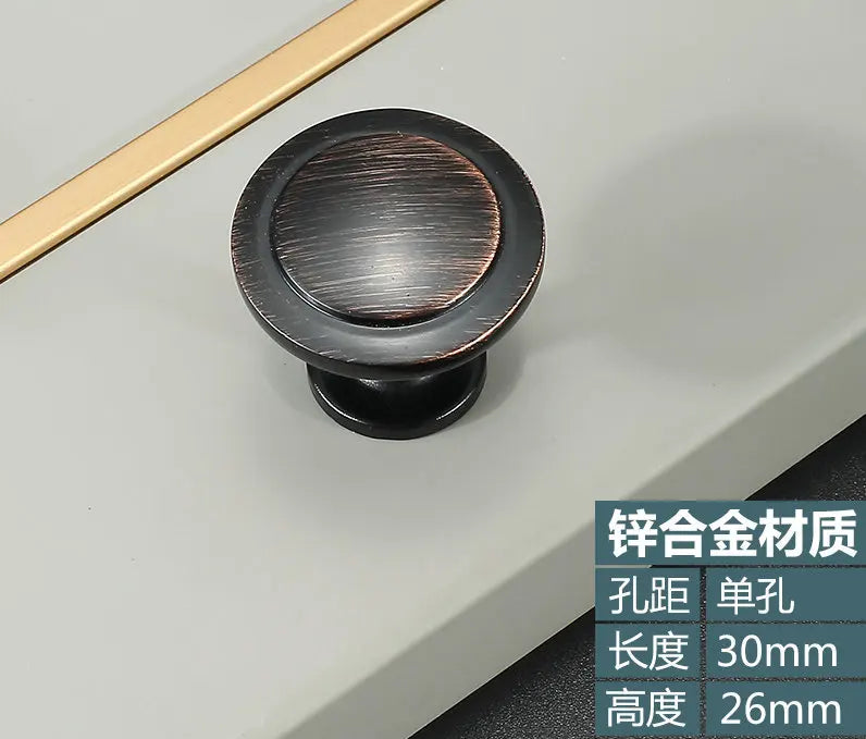 Retro Bronze and Black-Red Cabinet Handles - Nordic Square Zinc Alloy Pulls for Wardrobes and Furniture Single hole