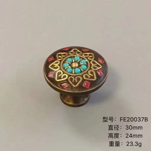 Ethnic Style Brass Art Handles – Vintage Cabinet and Drawer Pulls with Nepalese Craftsmanship FE2037B / 12XL Handles