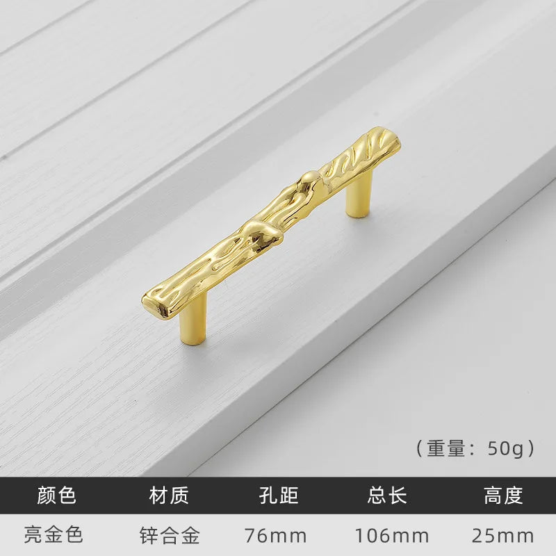 Antique Tree Pole Kitchen Drawer Handles - Zinc Alloy Cabinet Knobs in Bronze Gold and Black Bright gold 76mm Handles