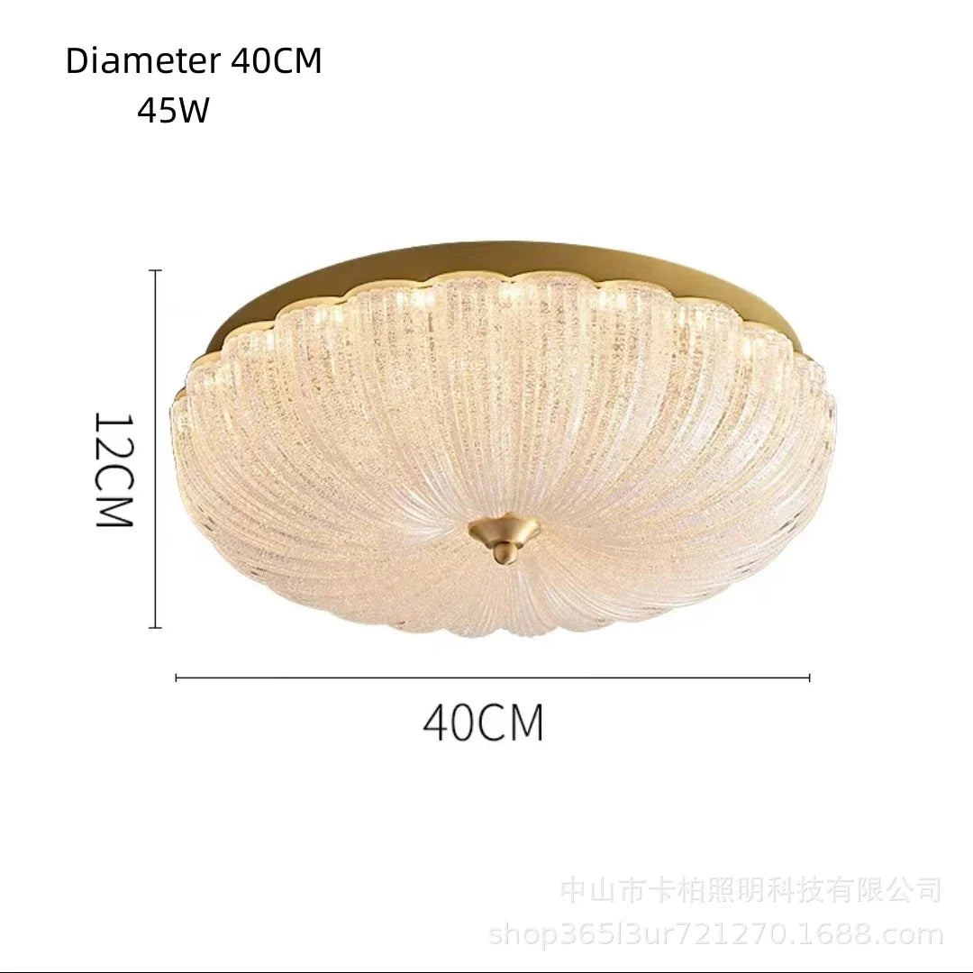 40 cm crystal-style acrylic LED flush-mount ceiling light, scalloped diffuser with brass cap