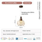 Brown hanging LED light with frosted glass shade and adjustable hanging wire, diagram