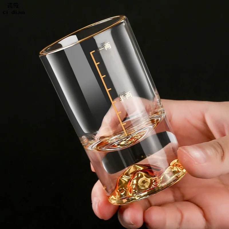 Dlight Decor 50ml/100ml Golden Mountain Shot Glass Thick Bottom Luxury Spirits Cup