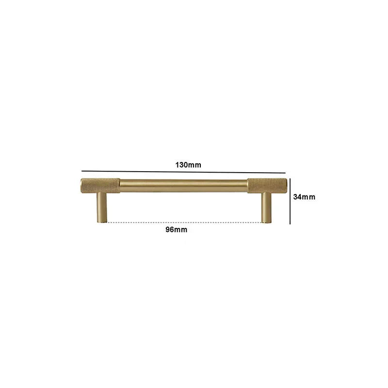 Solid Brass Knurled Cabinet Handles – Satin Gold Long Wardrobe Bar Pulls and Drawer T-Bars 130mm / 1 piece Handles