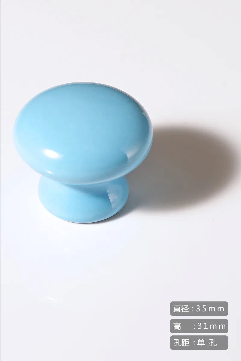 Cartoon Ceramic Cabinet Handles – Single Hole Circular Knobs for Children’s Room Furniture sky blue Knobs