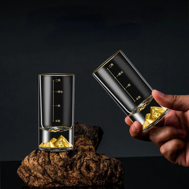 Dlight Decor 50ml/100ml Golden Mountain Shot Glass Thick Bottom Luxury Spirits Cup