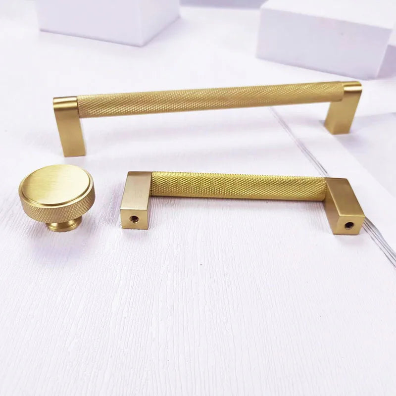 Gold Knurled Cabinet Handles – Textured Furniture Door Knobs and Wardrobe Pulls Handles