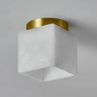 Gold copper art deco LED ceiling light with frosted marble-pattern cube shade