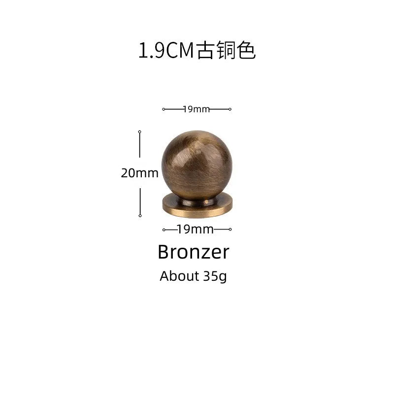 Solid Brass Ball Cabinet Knobs - Vintage Single-Hole Wardrobe and Drawer Handles Bronze 19mm Knobs