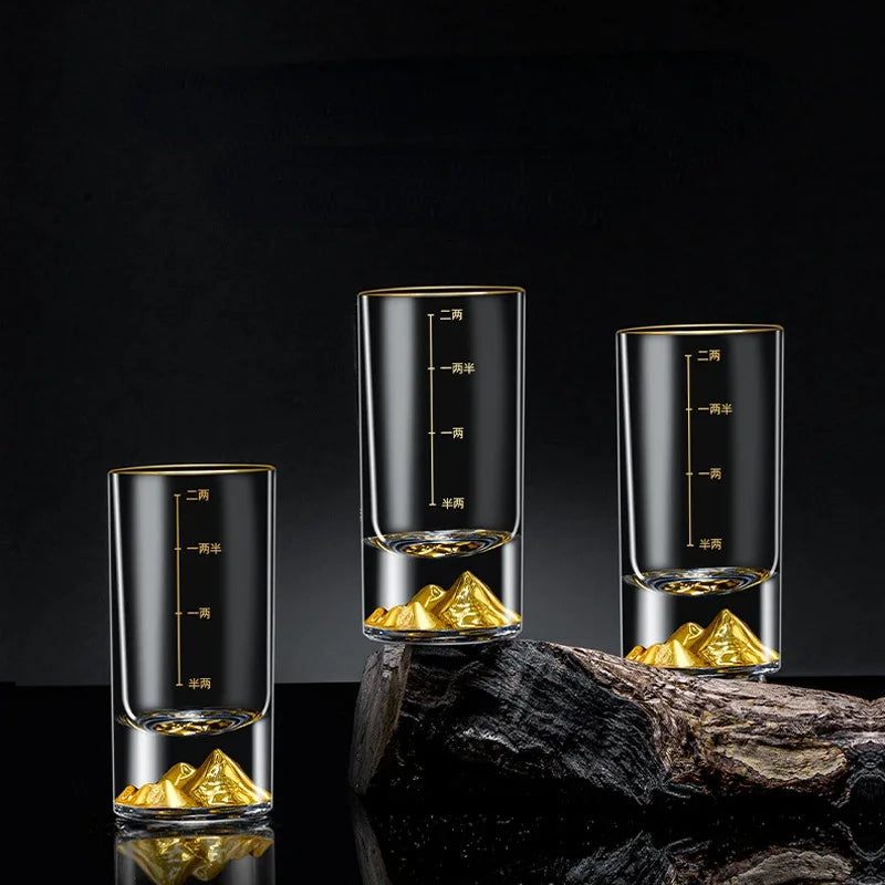 Dlight Decor 50ml/100ml Golden Mountain Shot Glass Thick Bottom Luxury Spirits Cup