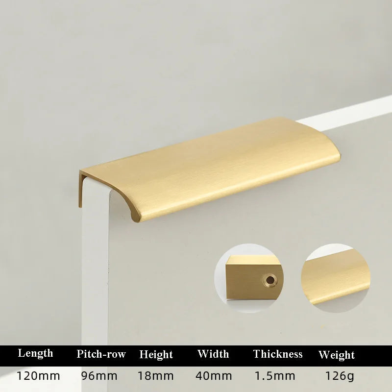 Long Hidden Brass Handle Invisible Solid Brass Pull for Kitchen Cabinet Gold Drawer Knobs Furniture Door Handles length