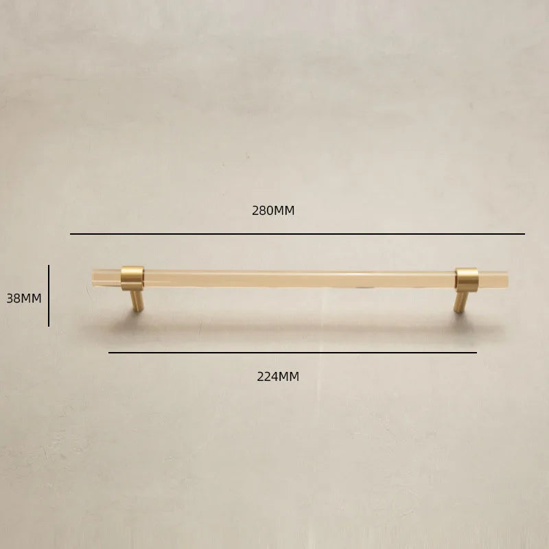 Champagne Acrylic and Brass Cupboard Handles – T-Bar Drawer Pulls for Bedroom and Bathroom 280mm Handles