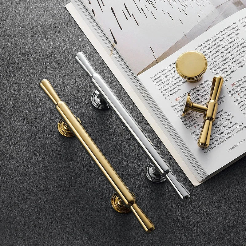 Chrome and Polished Gold Brass Furniture Handles – Modern Cabinet Drawer and Wardrobe Knobs Handles